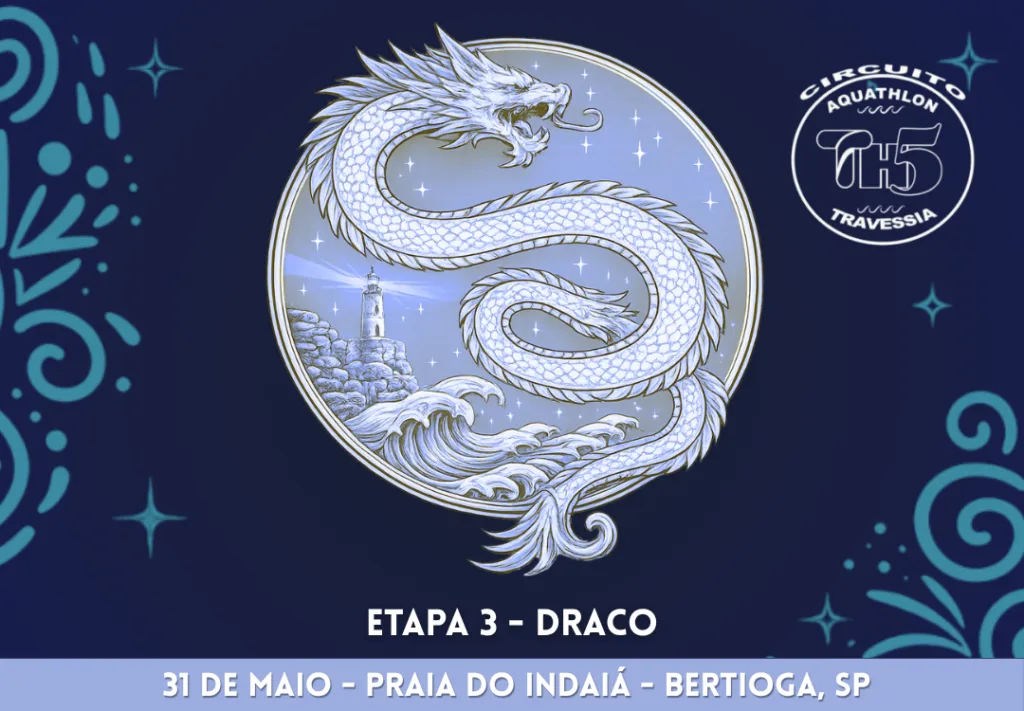 Dragão em fundo azul, evento aquático.